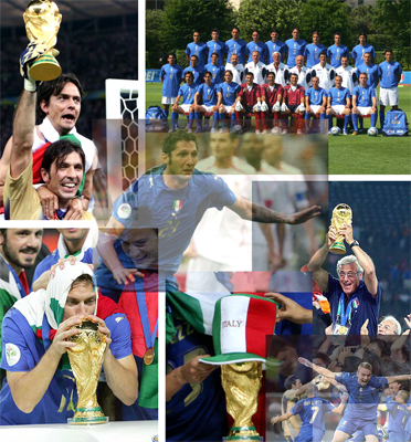 ITALY the FIFA world champions in Germany 2006, thanks to a great team, excelent tactical and psicologycal system applied by MARCELLO LIPPI AIAC coach, Fabio Grosso kicking the last penalty and goal Italy it's the new World Champions after a great football soccer campaign MANAGE by AIAC COACH Marcello Lippi, following the National Italian team players: Gianluigi Buffon, Gianluca Zambrotta, Fabio Cannavaro, Marco Materazzi, Fabio Grosso, Andrea Pirlo, Genaro Gattuso, Mauro Camoranesi, Alessandro Del Piero, Francesco Totti, Daniele De Rossi, Simone Perrotta, Luca Toni, Vincenzo Iaquinta, Peruzzi, Amelia, Oddo, Barzagli, Barone, Gilardino, Pippo Inzaghi, Coach Marcello Lippi 2006 FIFA WORLD CUP CHAMPIONS Italy, the actual World Champions (Germany 2006) and 04 times winner of the Soccer World Champions. World Champions in Italy 1934 (Coach: Vittorio Pozzo); France 1938 (Coach Vittorio Pozzo) World Champions Spain 1982 (Coach Enzo Bearzot); Germany 2006 (Coach Marcello Lippi)